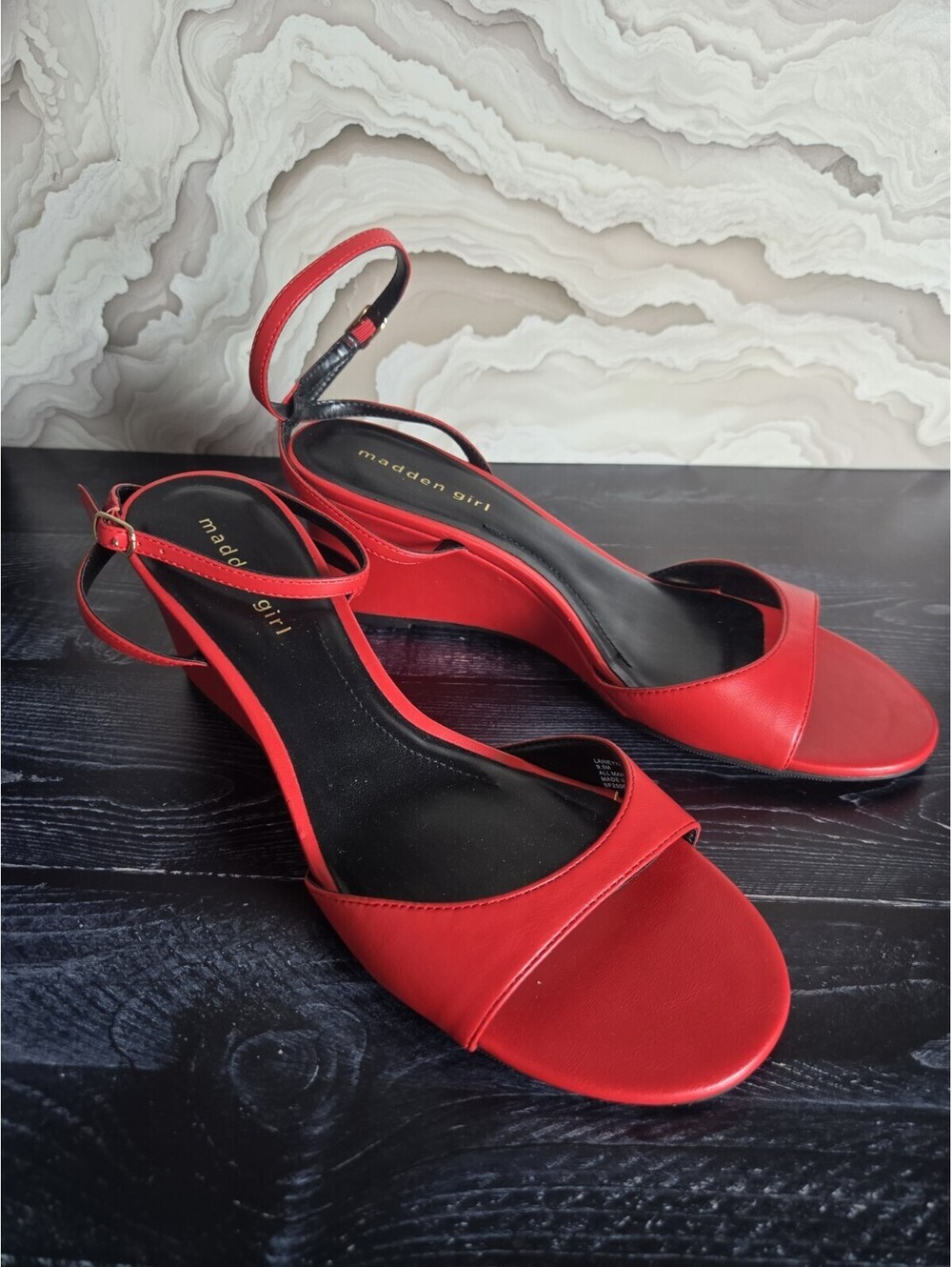 Madden Girl Laineyy Red Ankle Strap Wedge Sandals Heels Women’s Size 9.5
